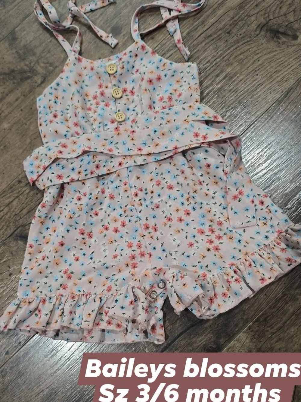 Bailey's Blossoms Pastel Floral Baby Romper Sz 3/6 Months